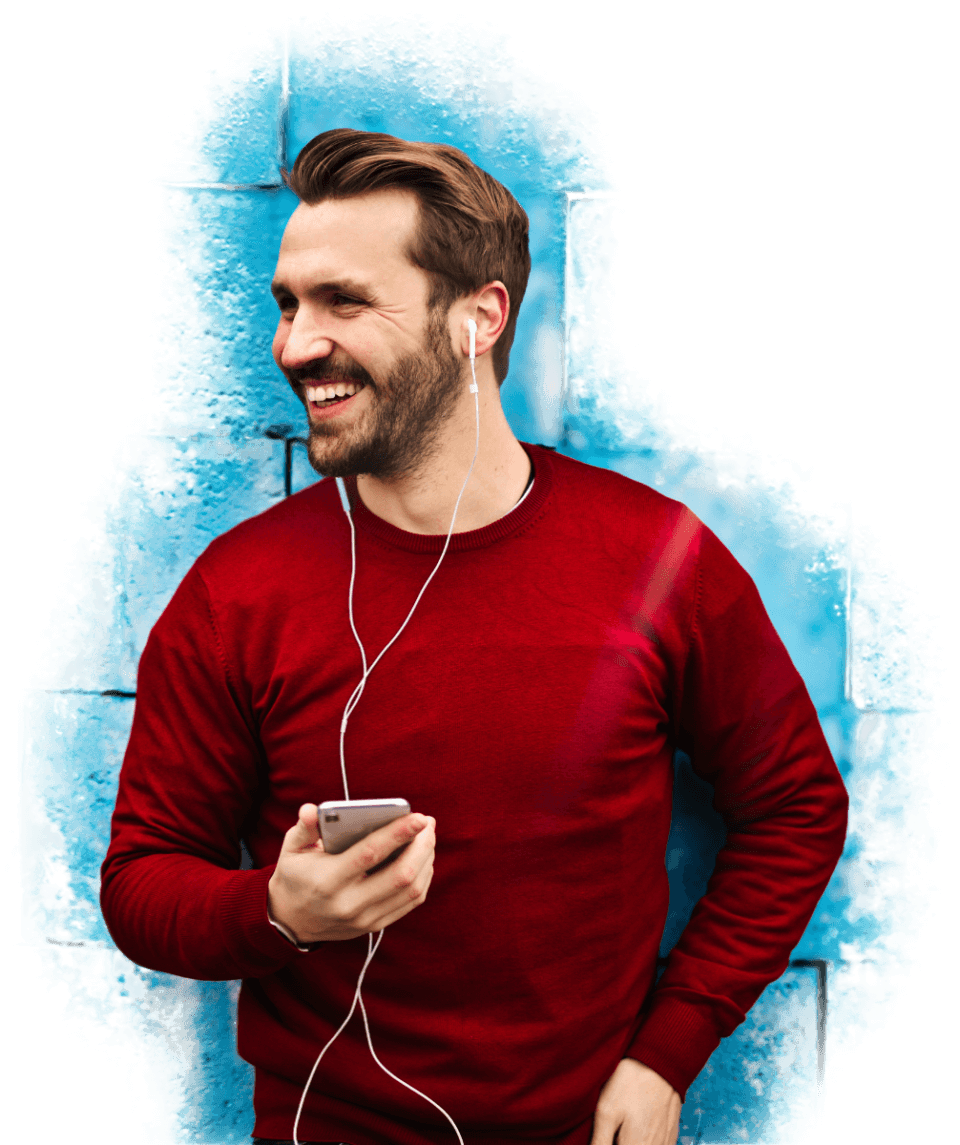 happy customer on the phone looking towards montly payments